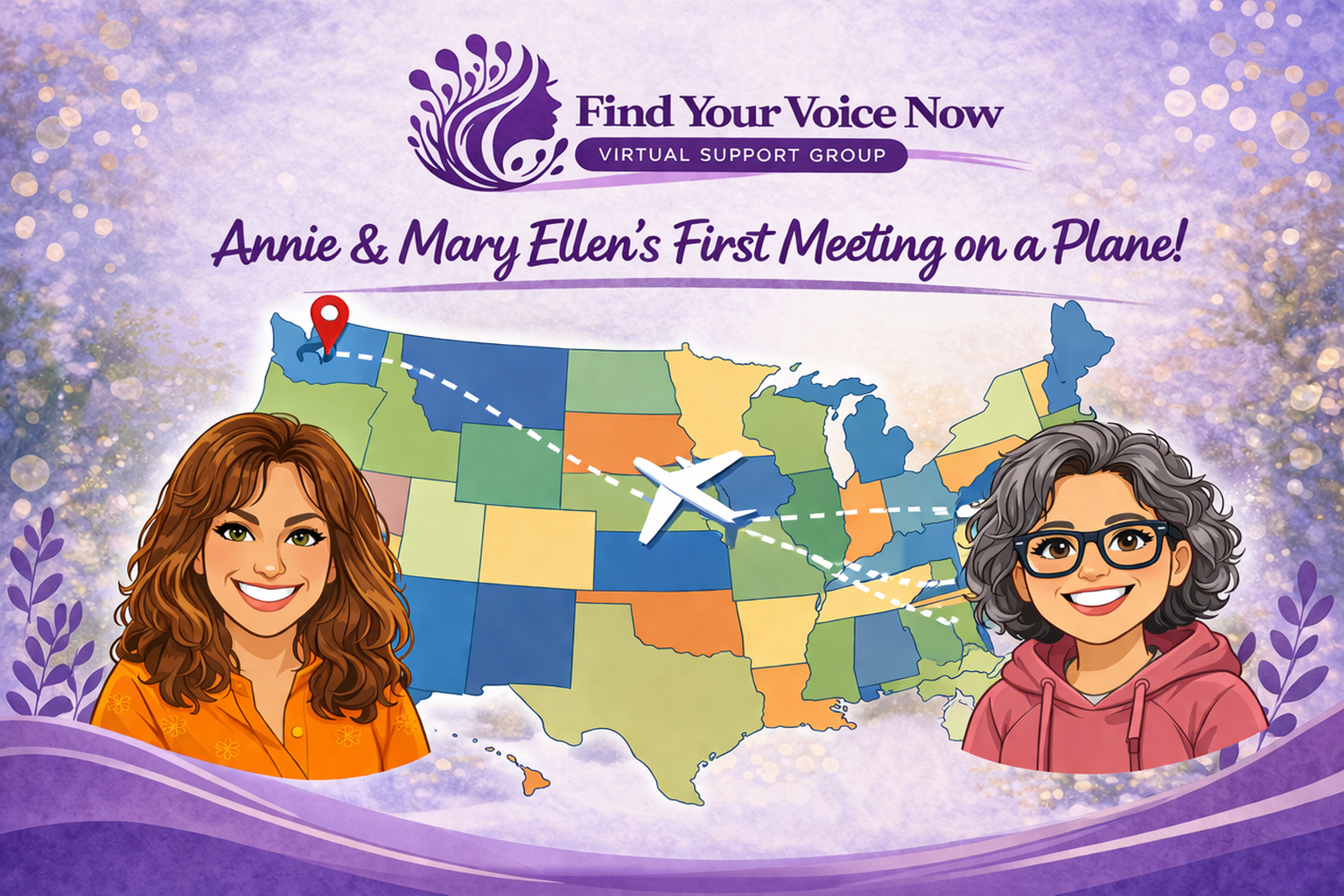 Annie and Mary Ellen's first meeting on a plane